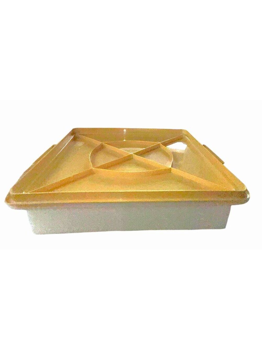 Tupperware Serving Tray With Lid Yellow & White Vintage 1970s Retro